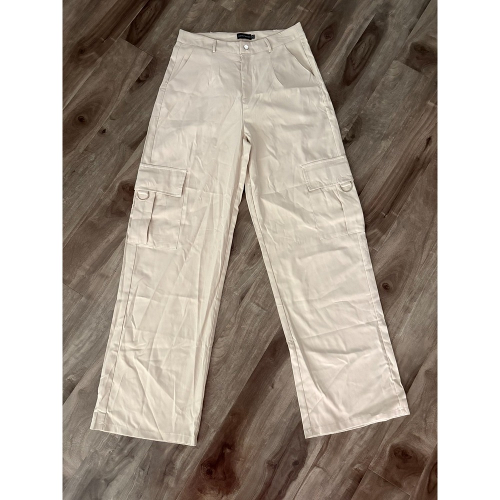 Pretty Little Thingβ PLT Stone Cargo Trousers Wide Leg High Waisted Pants US 10